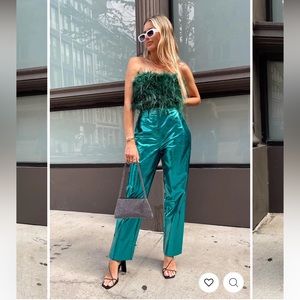 AIMMIA METALLIC BLUE STRAIGHT LEG PANTS